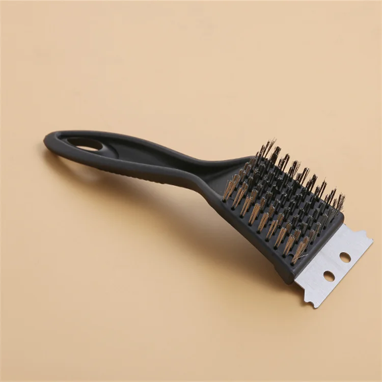 BBQ Cleaning Brush Grill Brush and Scraper Strong Plastic Handle BBQ Copper Wire Barbecue Cleaning Brush Black Color