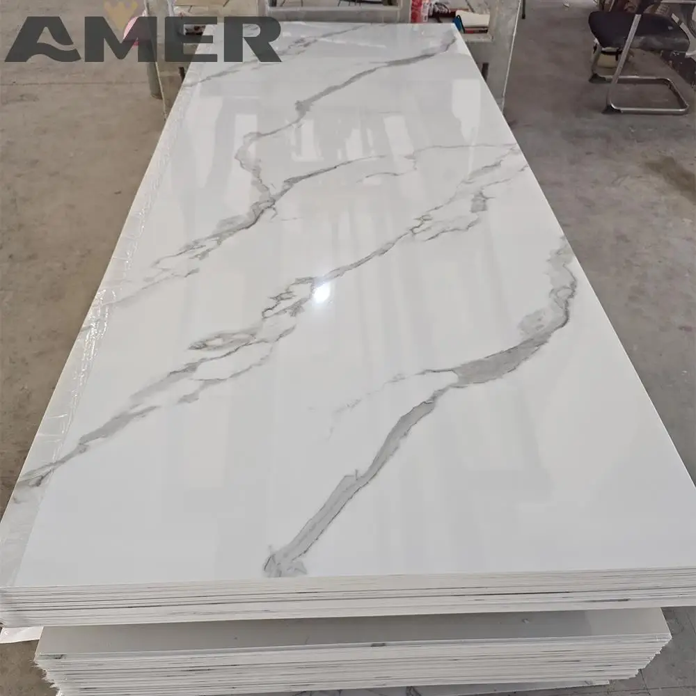 Amer OEM оптовая продажа китайская фабрика 1220x2440 мм размер УФ-печати ПВХ бесплатные вспенивающие мраморные доски УФ-мраморный лист
