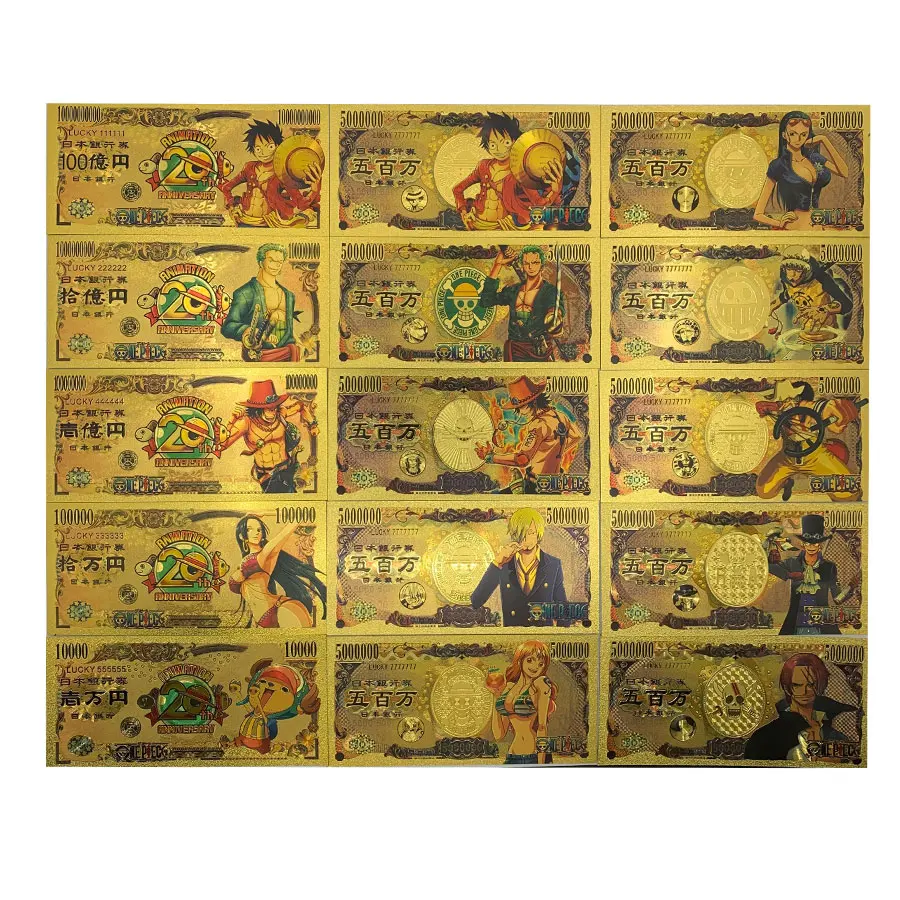 27 type Japanese Classic Anime One Piece Yen Gold Banknote Cartoon Money Collectible Gifts for Souvenir Home Decor Gift for Kids
