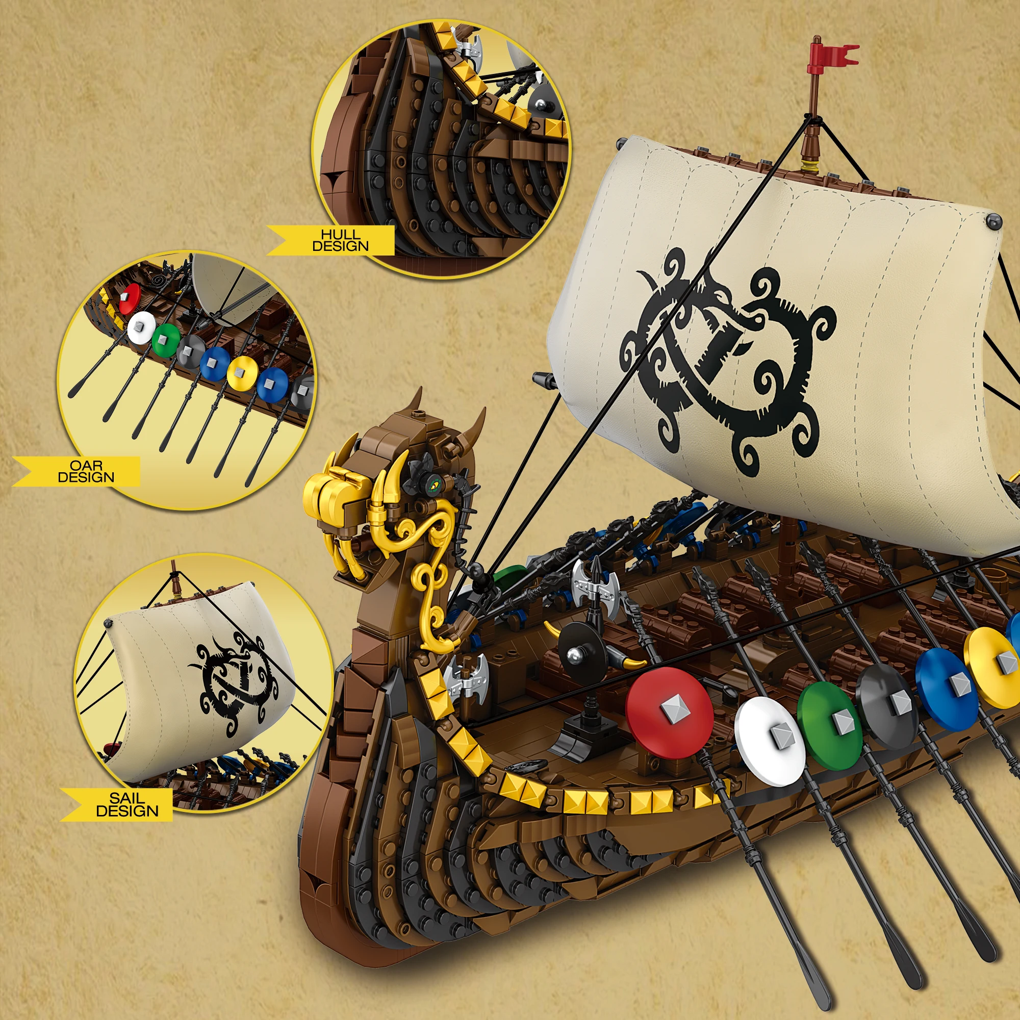 Reobrix 2547pcs Viking ship military scene Action Model Building Blocks sets For Child DIY Creative Education kids toys