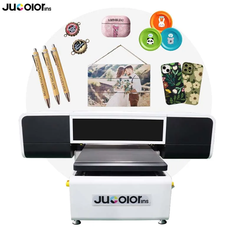 Jucolor 6090 Uv Flatbed Desktop Sticker Printer For Acrylic Ceramic Stone Golf Ball Bottle Pen Carton Inkjet Printer