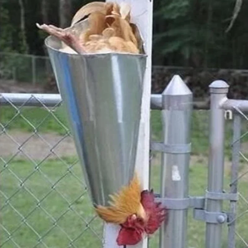 
chicken killing bleeding cone in slaughterhouse 