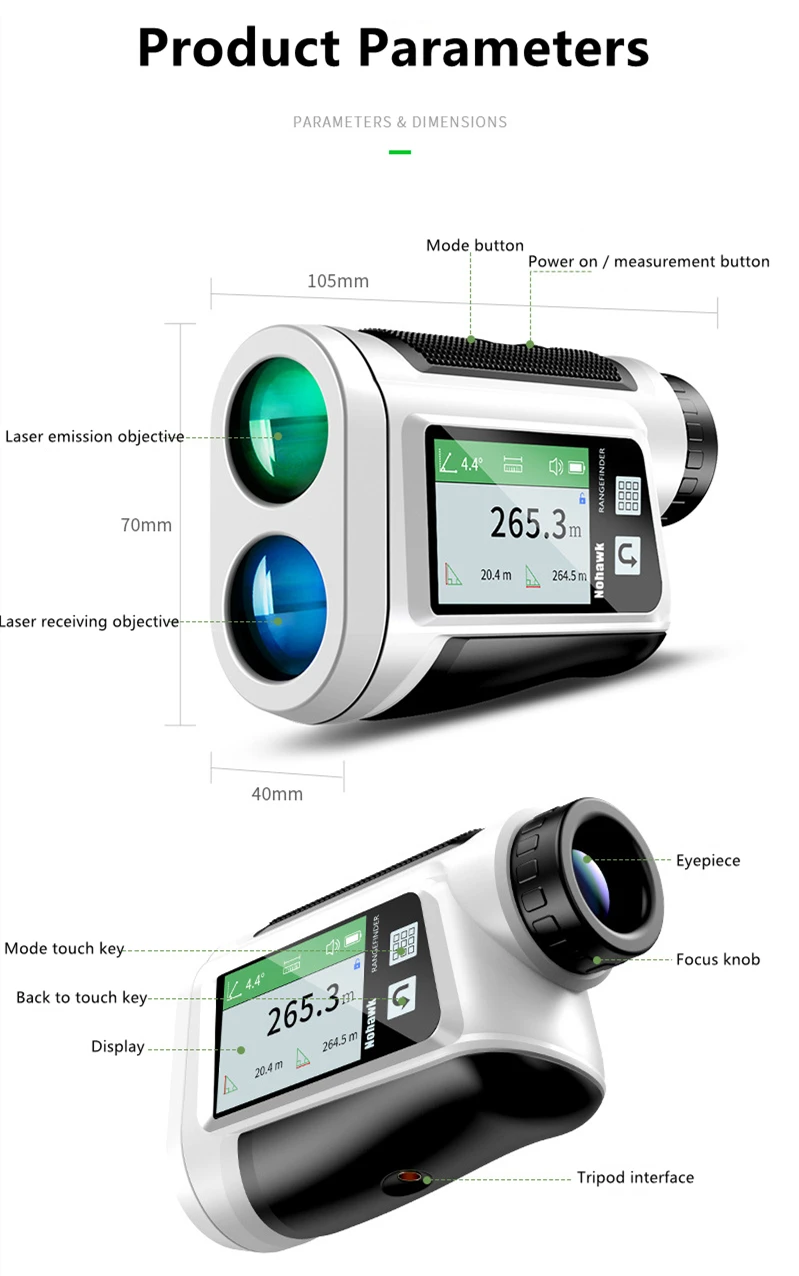  Ручной USB зарядный сенсорный экран 600/800/1000 м дальномер для гольфа