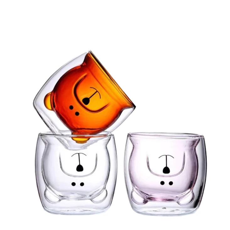 Маленькая Медвежонок двойная чашка мультфильм творческий термостойкий стеклянный кофе чашка сок молоко