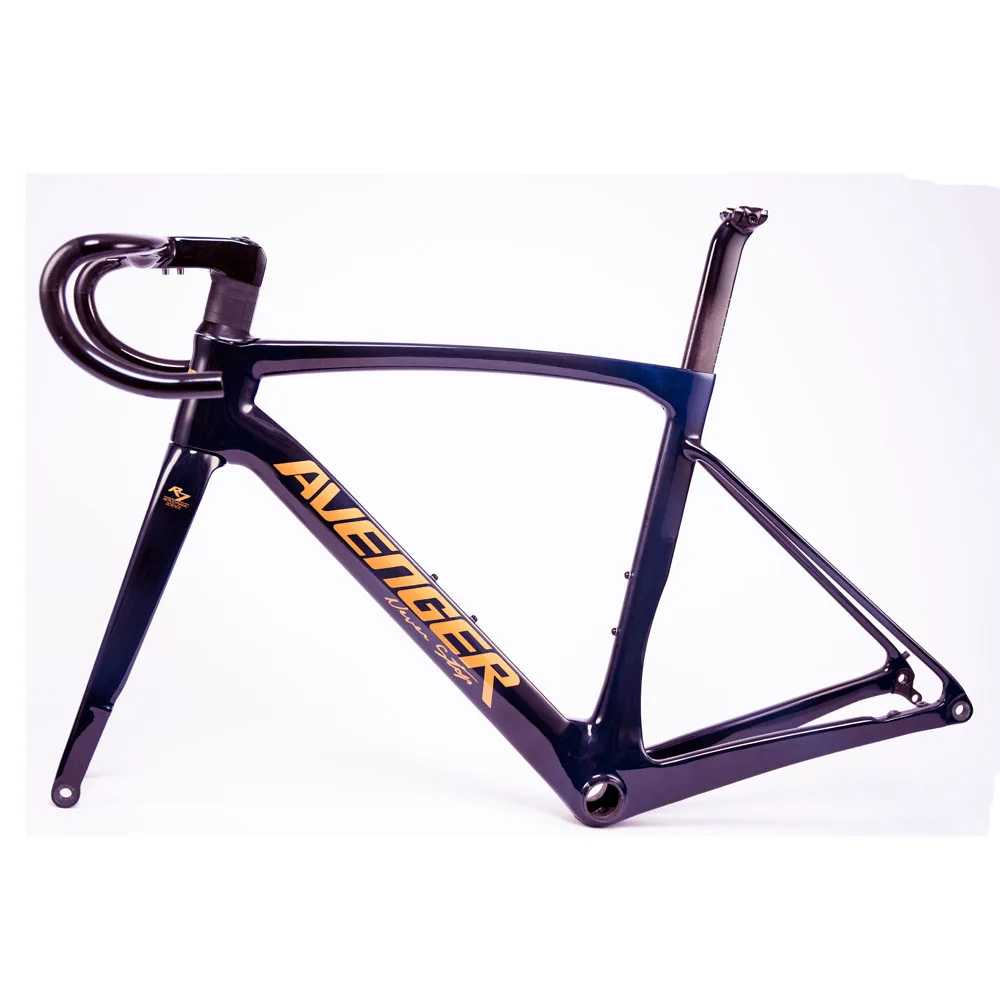 AVENGER R7 T800/T1000 Carbon Fiber  Fully Inner Cable Aero Disc Brake Road Bike Frameset With Integrated Handlebar Sapphire Blue