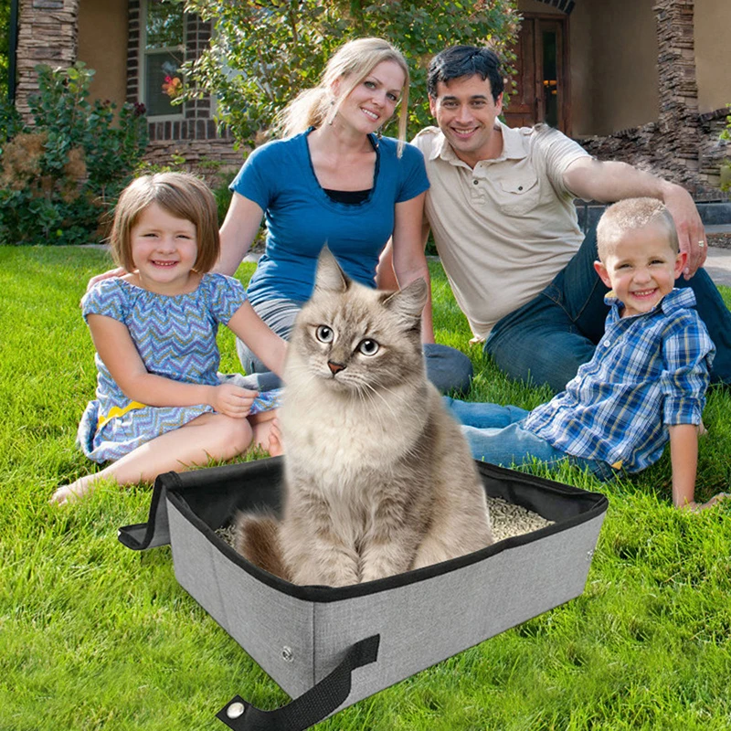 Foldable Closed Cat Litter Box With Lid Outdoor Easy Carry Cat Toilet Car Trunk Cat Litter Box