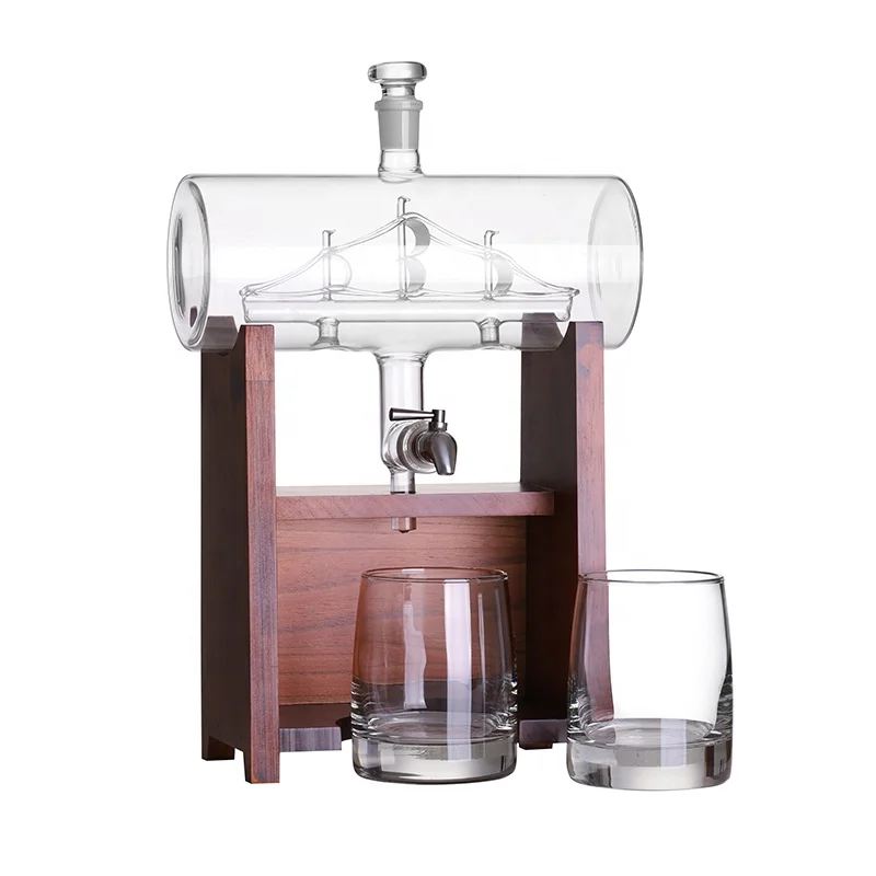 Hot Sale Hand Made Borosilicate Glass Bourbon Wine Barrel Liquor Decanter Whiskey Set for Alcohol with Glasses Box