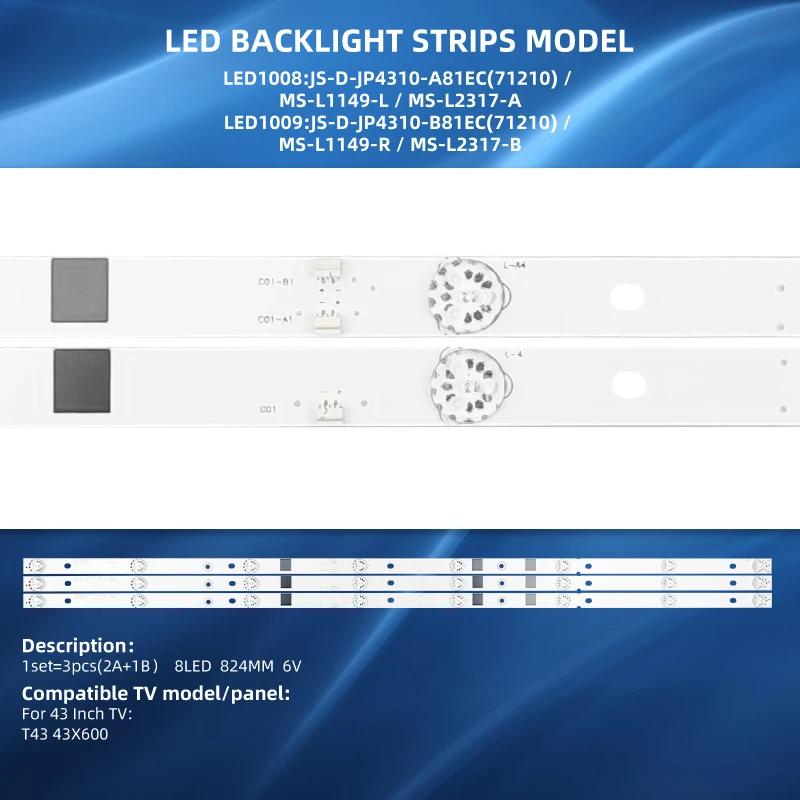 Wholesale Price 43 Inch TV Backlight LED Strip For 43X600 UA43EK1100US E43DU1000 UA43EKII JS-D-JP4310-A81EC MS-L1149-L MS-L2317-