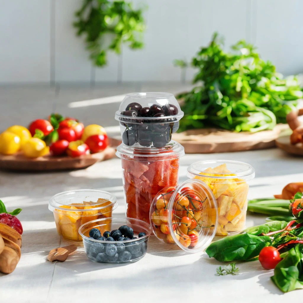 Biopartner Pet Disposable Fruit Salad Cutting Slicer Cup Takeout Deli Containers Plastic  Fruit Vegetable Packaging