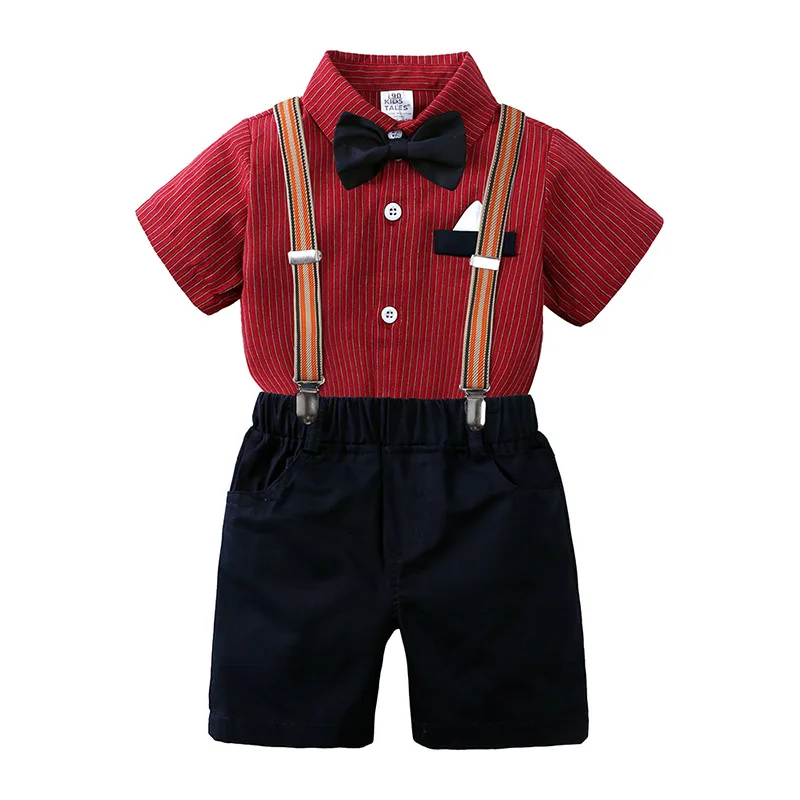 High Quality 100% Cotton Summer Clothing Sets Boys Unique Casual Party Dress Suits Short Sleeves British Boys Harness Guaranteed
