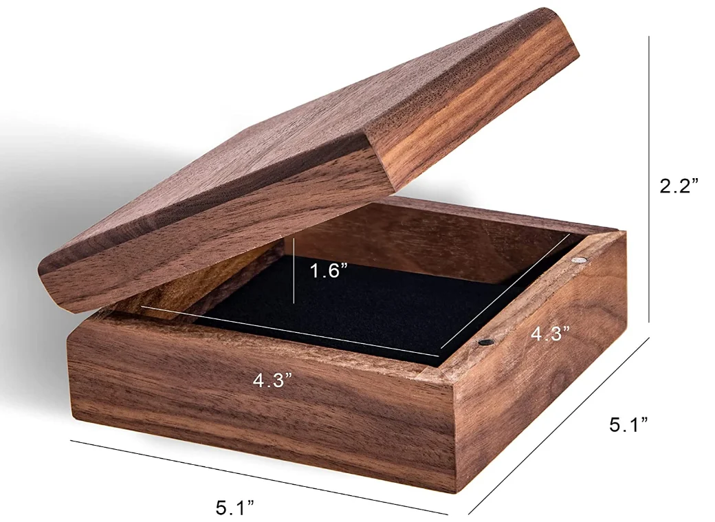 Walnut Finish Decorative Small Square Brown keepsake Stash Wooden Storage Box with Hinged Magnetic Lid