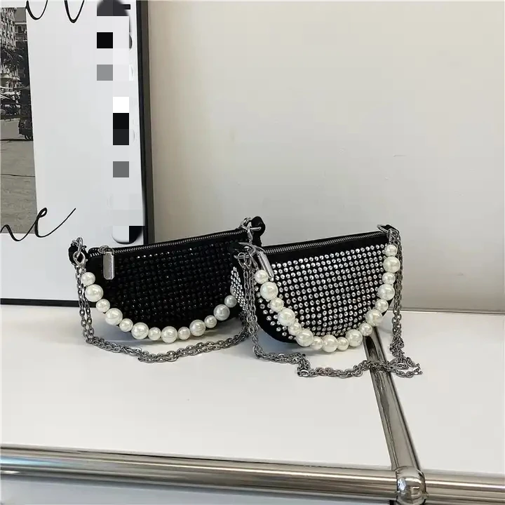 Fashion Beaded Glitter Bling Moon Shape Purse leather Girls Cute Diamond Rhinestone Shoulder Bag for women