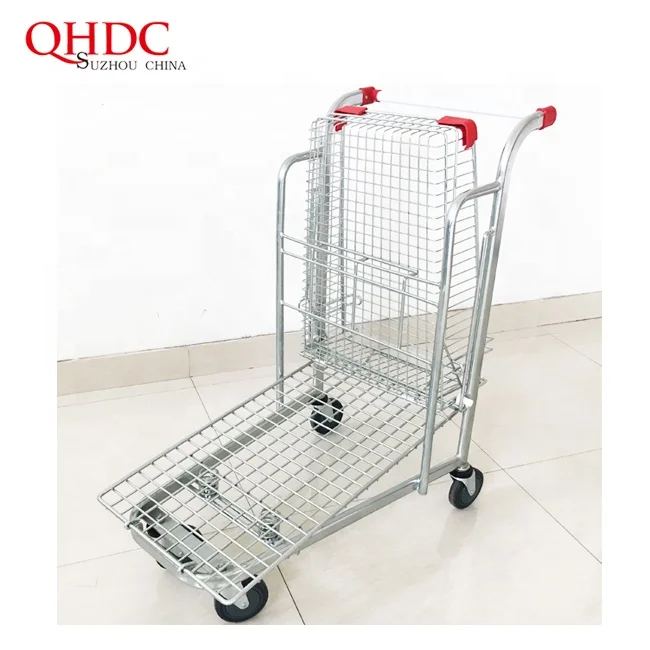 2-tier metal folding shopping cart supermarket hand trolley