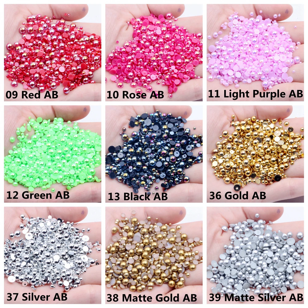 Hot Sale 5-12mm Mix Size 5000pcs Glue On Resin Half Round Flatback Beads For Clothes Dresses Shoes DIY Jewelry Accessories