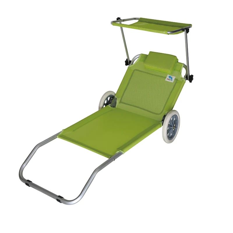 Factory Outdoor Folding Lounge Chair with Wheels Leisure Beach Picnic Camping Dual-purpose Folding Chair with Sun Shade