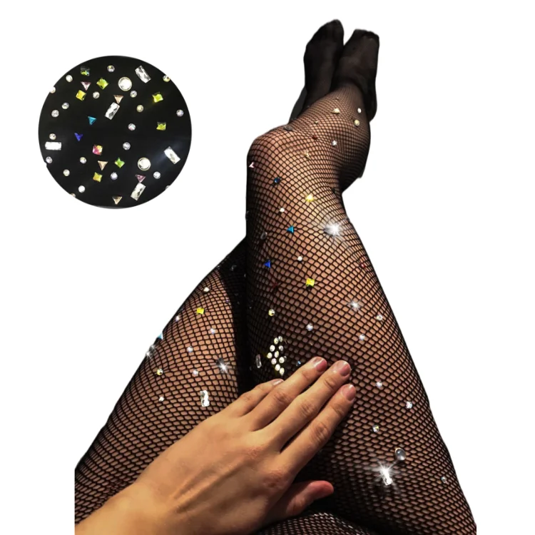 Colorful Party Diamonds Shining fishnet apparel apparel lingerie stock girls transparent Sexy Small Net Tights Pantyhose