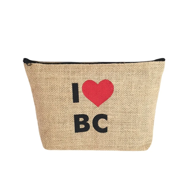 Jute Zipper Cosmetic Bag Manufacturer Wholesale Eco-friendly Hemp Accept Customized Logo as Customized Color Cartoon
