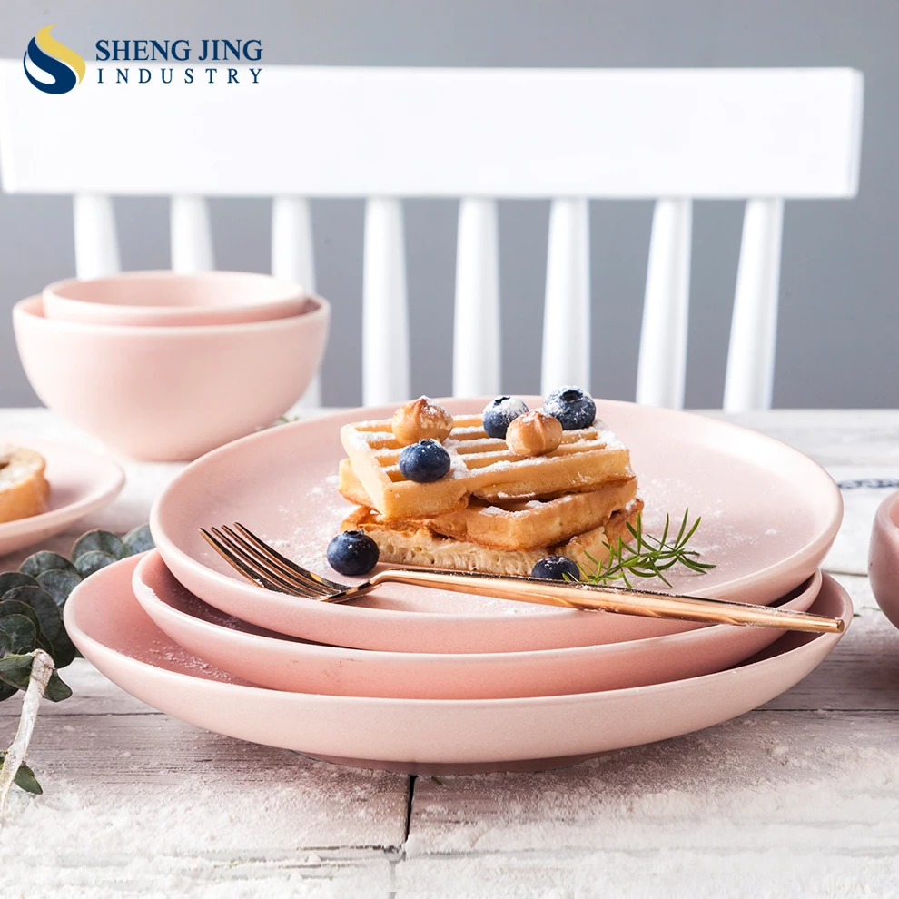 Shengjing в скандинавском стиле розовый матовый цвет глазурь на заказ керамическая посуда набор посуды фарфоровая для свадебной вечеринки
