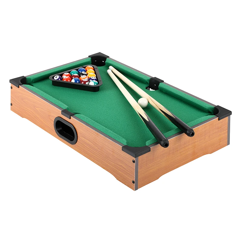 Mini Tabletop Pool Set- Billiards Game Includes Game Balls, Sticks, Chalk, Brush and Triangle-Portable and Fun for the family