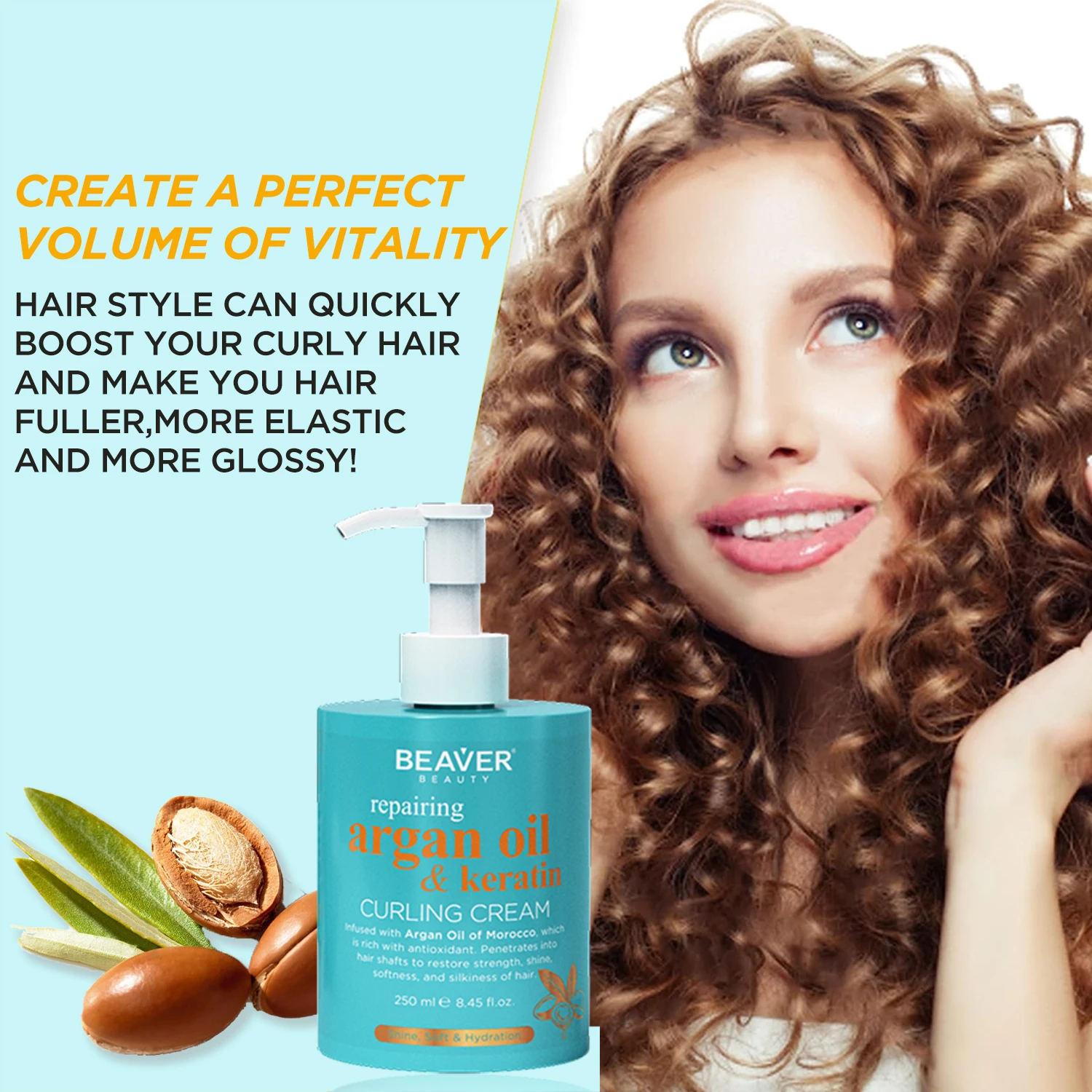 BEAVER Smoothing Keratin Hair Treatment Organic Argan Oil Defining Curl Moisturizing Curling Cream Repair Curly Hair Products