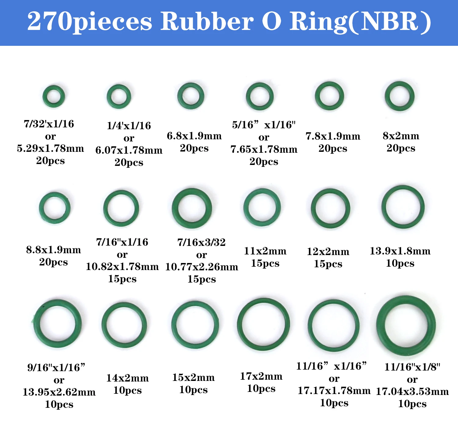 270PC Rubber O-Ring Assortment Kits 18 Sizes O-Ring Kit Box Rubber Washer Set For Car Repair