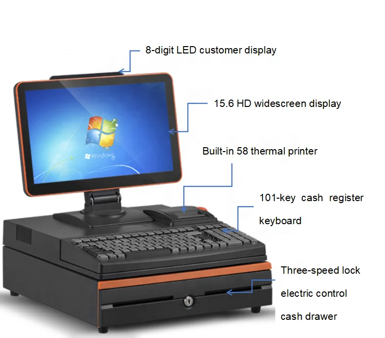 15/15.6 Inch Android Windows Pos Systems Touch Screen All in One Pos Systems with VFD