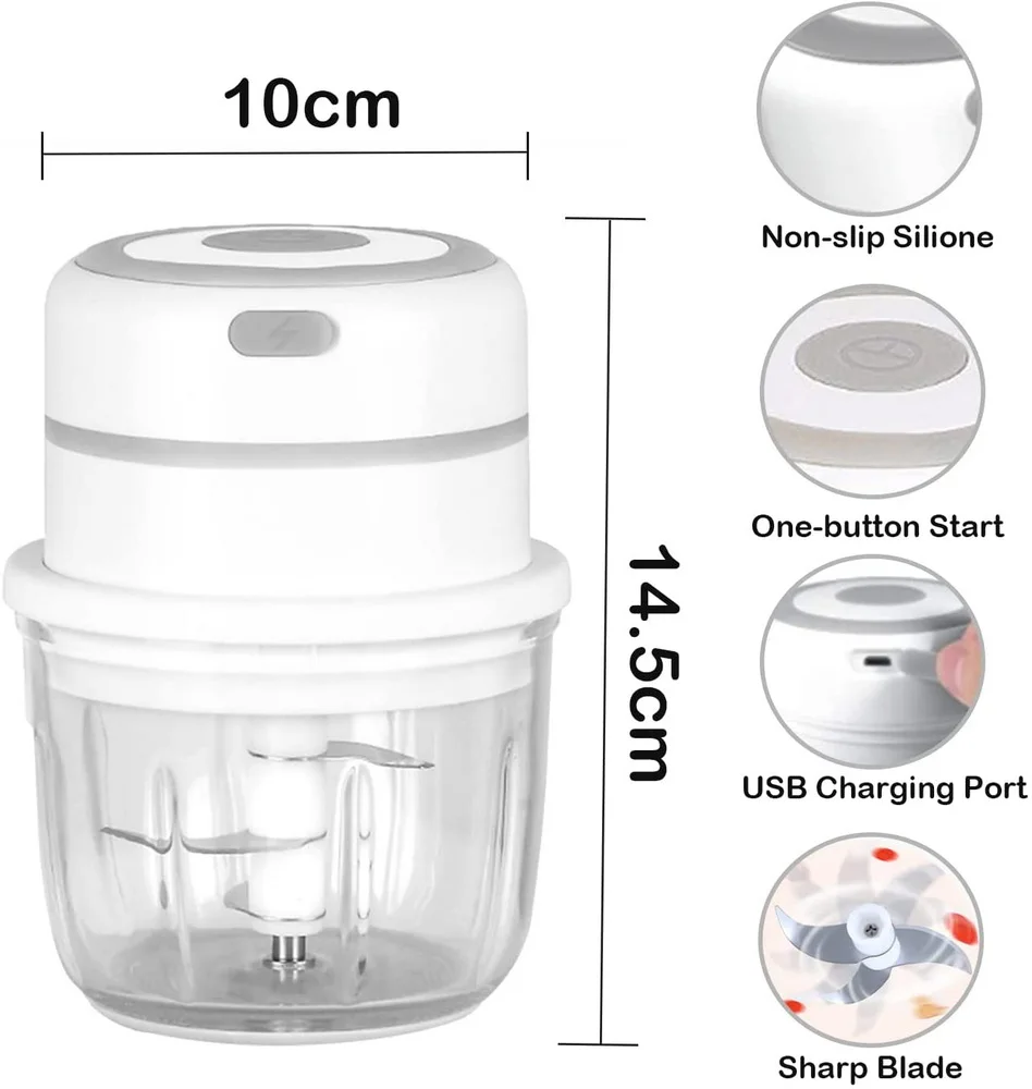 Electric Onion Chopper, Rechargeable 300ML Mini Food Processor with Sharp Blades & BPA Free Glass Bowl , Portable Mini Food Cho