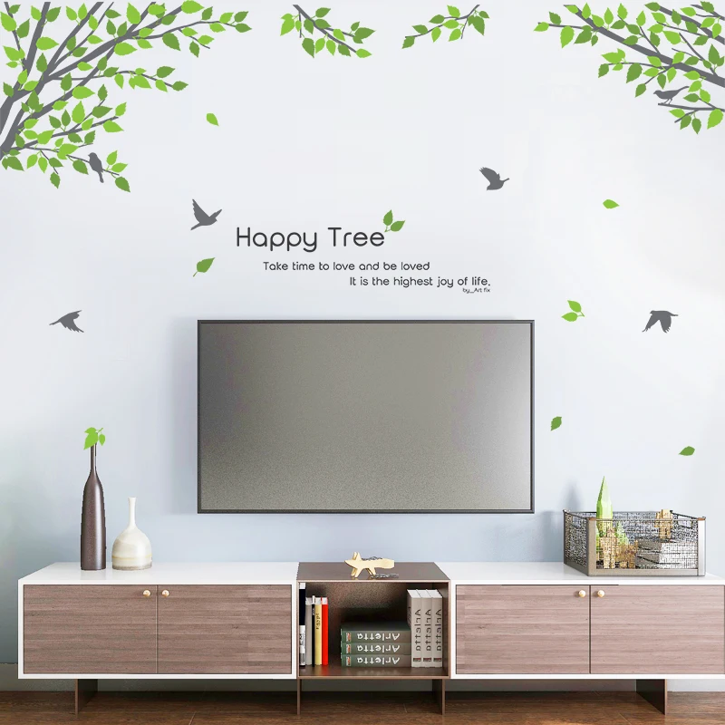 Green Natural Style PVC Wallpaper Fresh Simple Verdant Trees Decorated Wall Sticker Home Decoration Living Room Kitchen-Direct