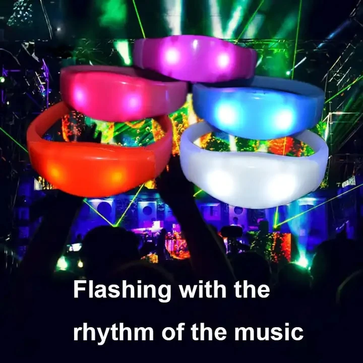 Party Gadgets Custom Lighting Lumineux Glow Flash Flashing Bracelet LED Voice Activated Music Sound Activated LED Bracelet