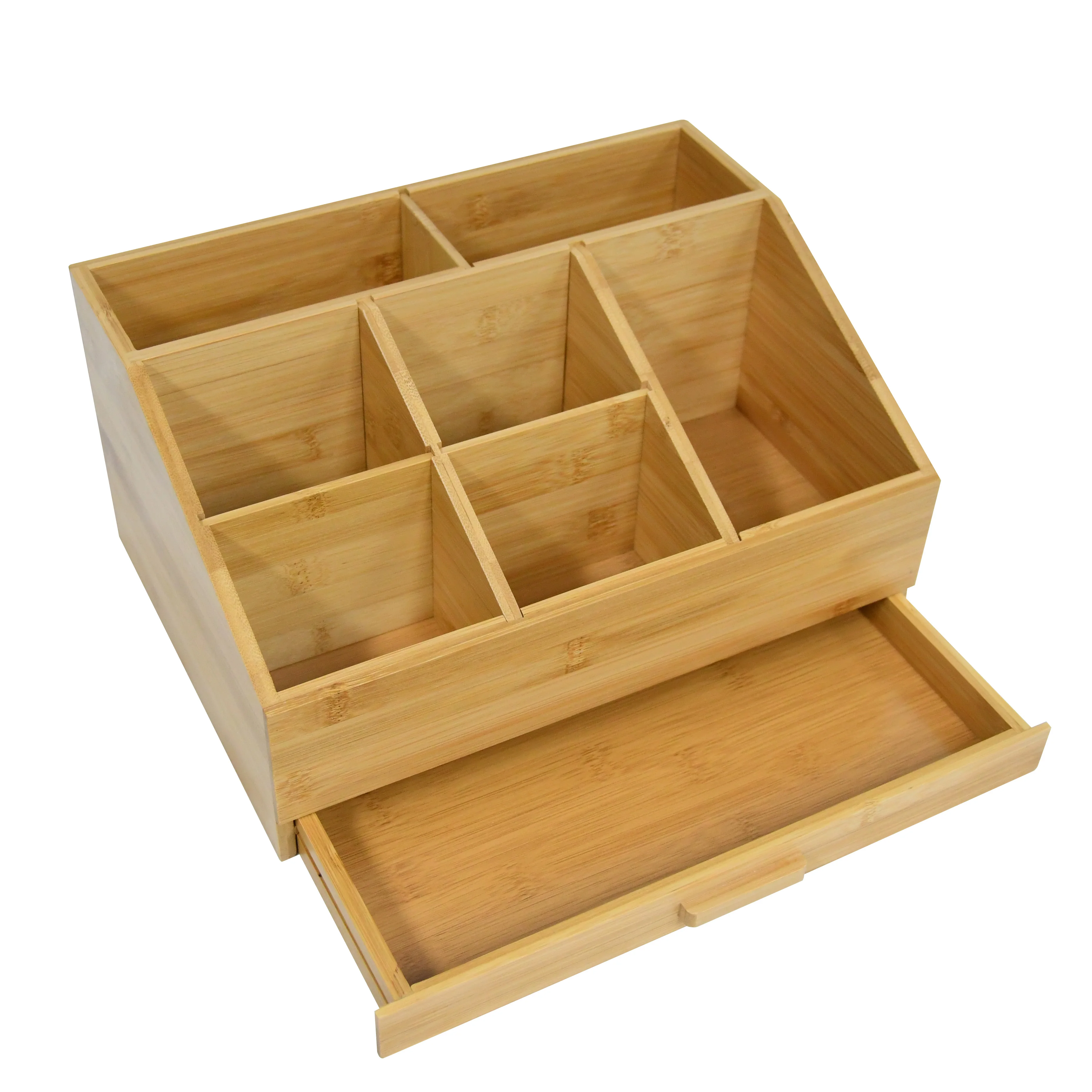 Бамбуковый ящик для хранения канцелярских принадлежностей, заводская цена, держатель для карандашей, настольный органайзер с ящиком для офисных аксессуаров