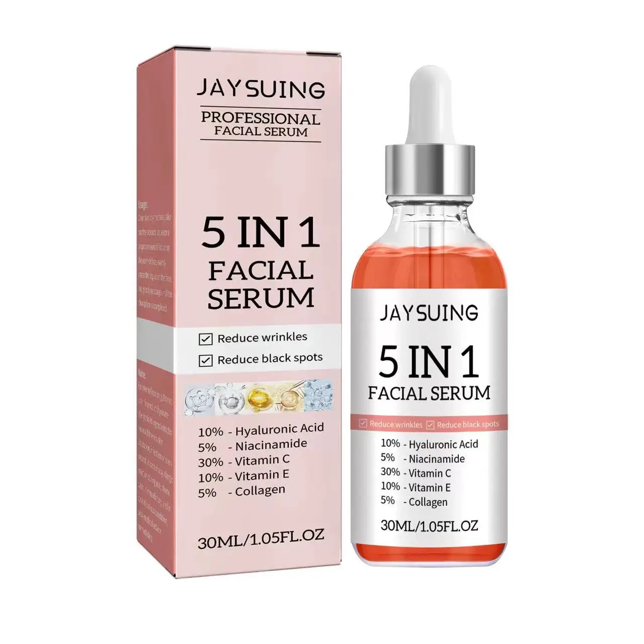 High Quality  Korean Anti Aging Hyaluronic Acid Niacinamide Vitamin C E Skin Care Face Serum Facial Whitening 5 In 1 Serum