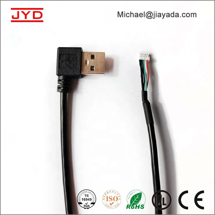 Right angle USB A male to JST 5 pin connector Custom USB cable assembly