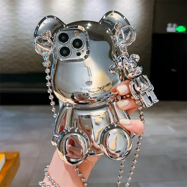 Luxury Design Electroplate 3d Bear Phone Case For iPhone 11 12 13 14 15 Pro Max Case Phone Cover For iPhone 15 Pro Max