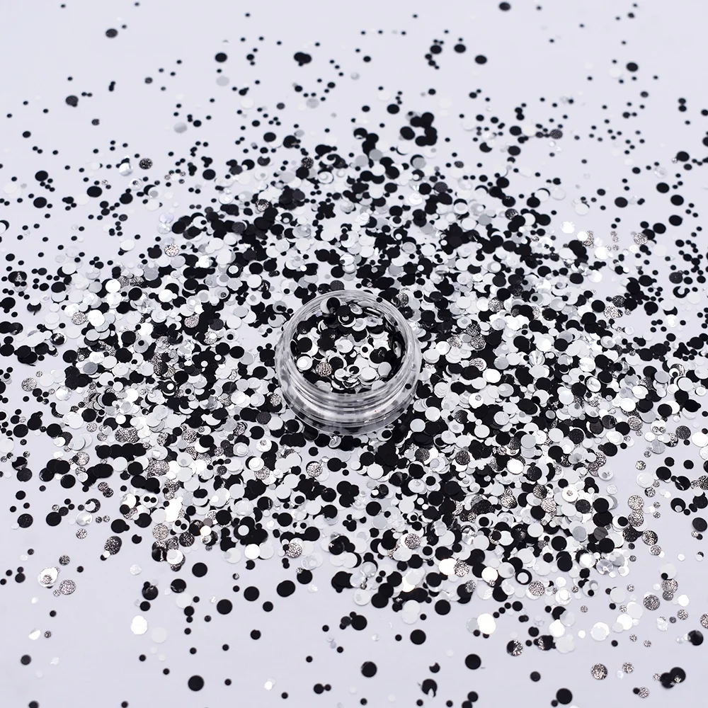 1mm 2mm 3mm black and white mixes dots  Glitter for nail  body