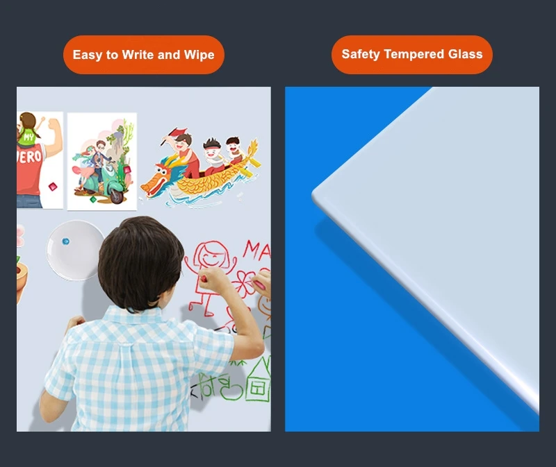Anti-Glare Magnetic Glass Whiteboard 1200x1500mm for home, offices or school