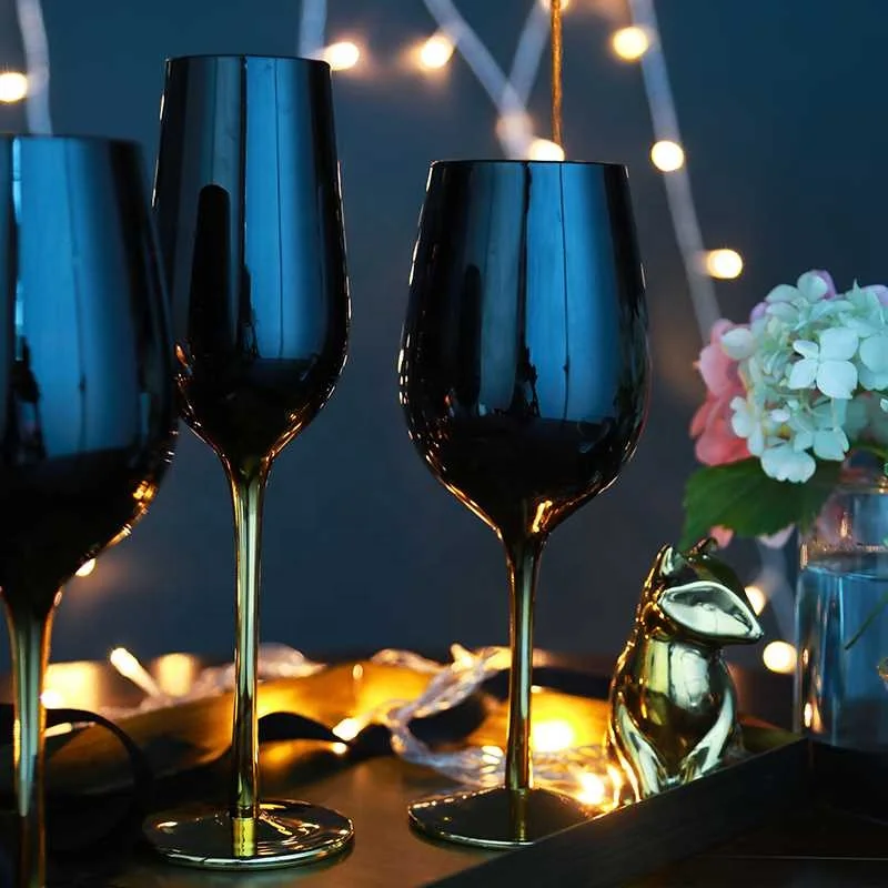 2021 Fashion Black Colored Glass Goblets Wine Glasses Set For Wedding And Party