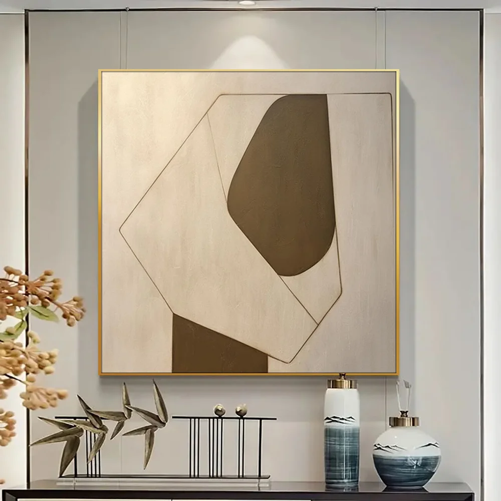Large 3D beige and brown minimalist wall art brown texture abstract art canvas