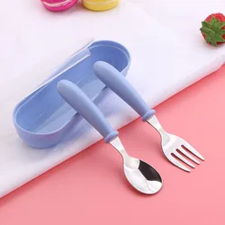 Eco-friendly Toddler Utensils Stainless Steel 304 Cutlery Child Baby Feeding Sets 2 PCS Spoon and Fork with Case