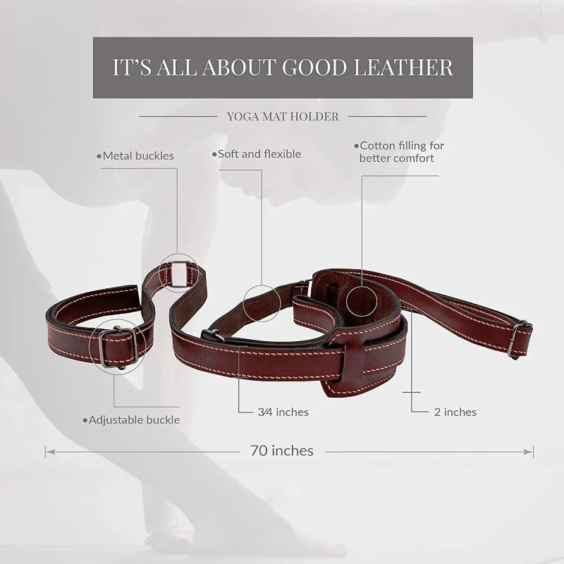 YY Genuine Leather Yoga Mat Strap Adjustable Holder with Double Stitched