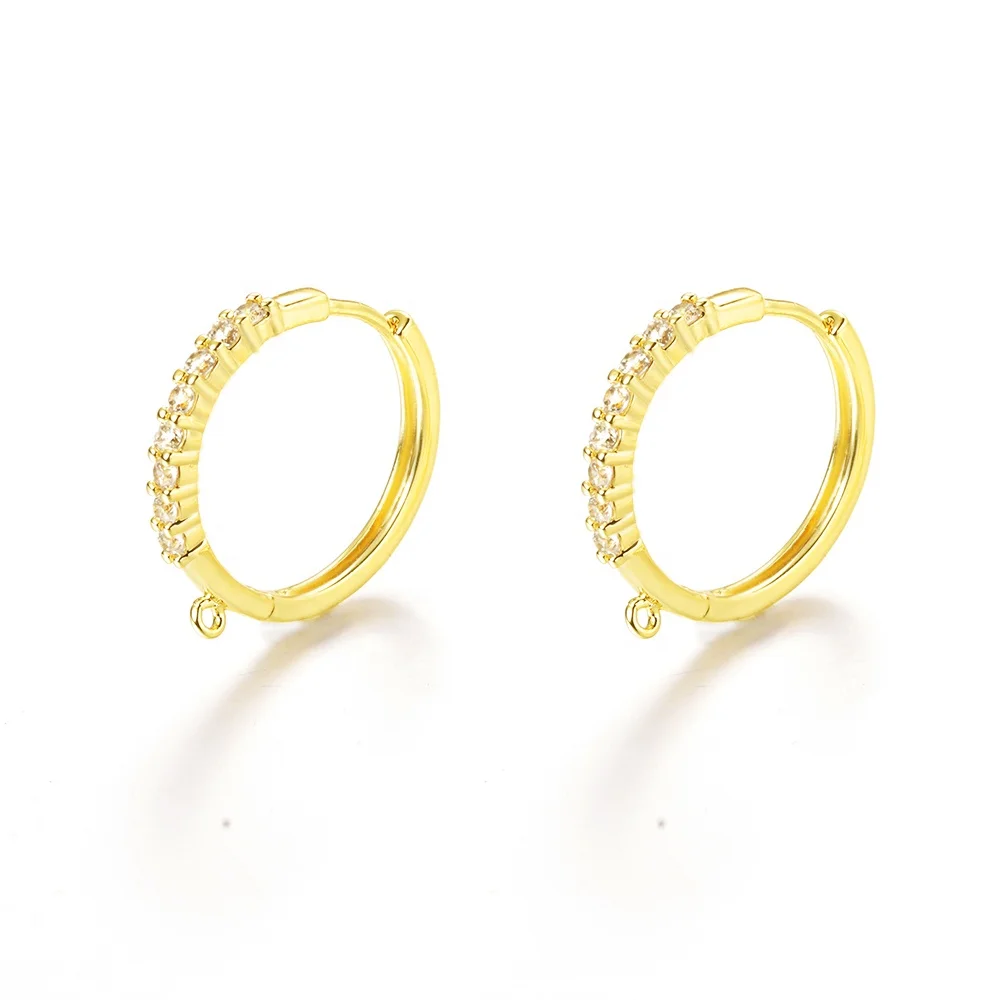 1Pair Factory Wholesale 18K Gold Plated Brass Earrings Hoop For Jewelry Making DIY Accessories Zircon Round Ear Cuff Huggies