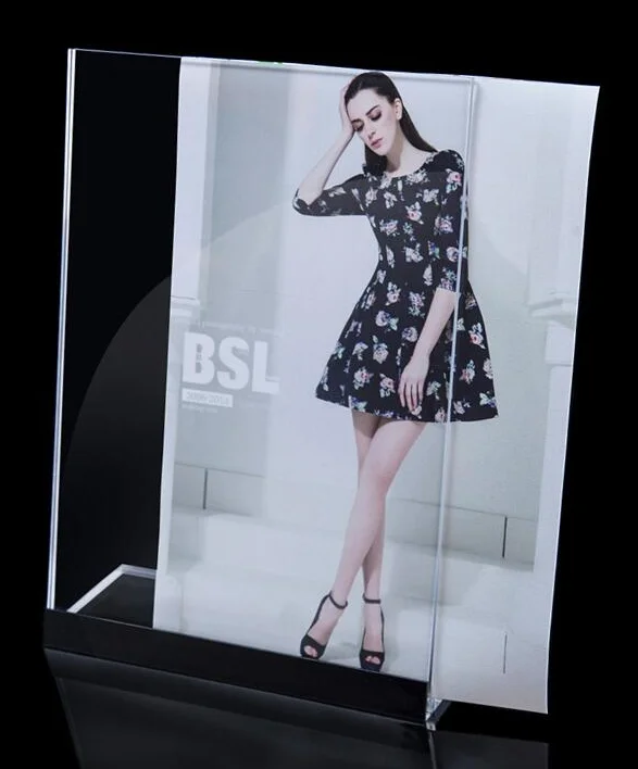 Acrylic magnetic price tag label holder stand declining desk sign Info card display picture photo frame name table top