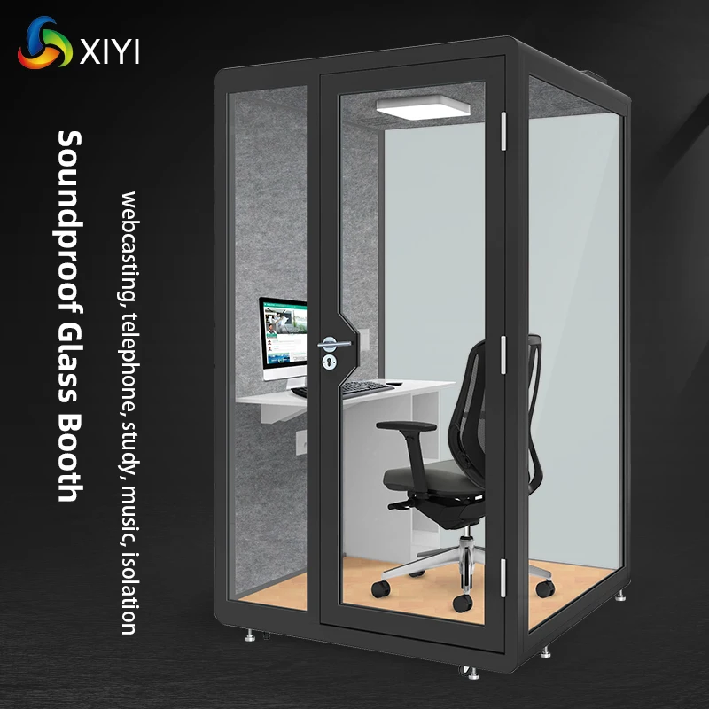 Mini Soundproof Booth Live Webcasting Room Tempered Glass Materials Movable Sound Insulation Function Pod Private Office Space