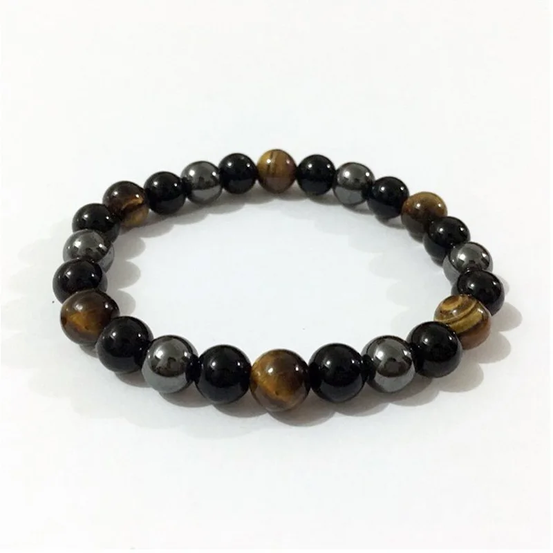 Unique Design Handmade Yiwu Factory Natural Stone Bracelet Multi Coloured Stone Obsidian Hematite Tiger Eye Beaded Bracelet