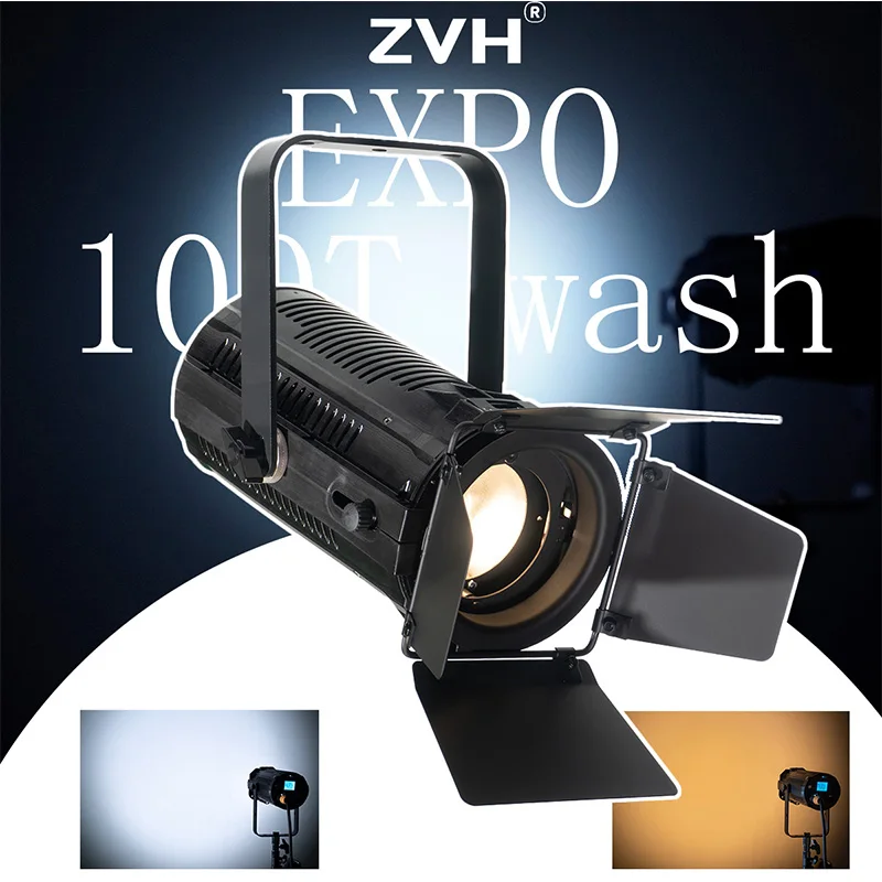 DMX Manual Zoom Led Fresnel Light 100W CRI 95 TLCI 96 2IN1 Warm Cool White Spotlight for Church Theater Concert Stage Lighting