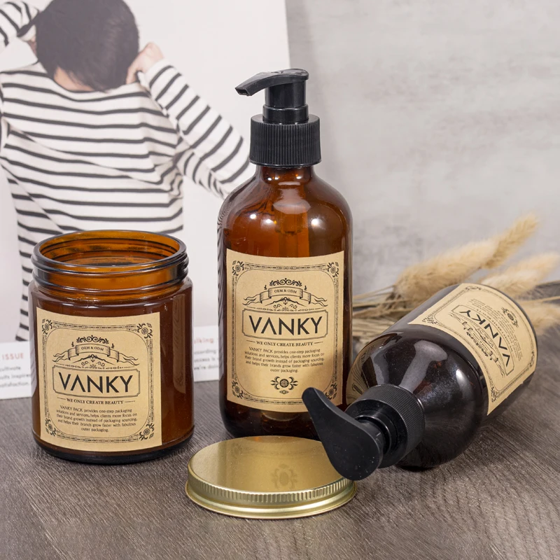 Wholesale 250ml 500ml Shampoo Dispenser Amber Boston PET Bottle Luxury black Plastic Empty Lotion Pump Bottles