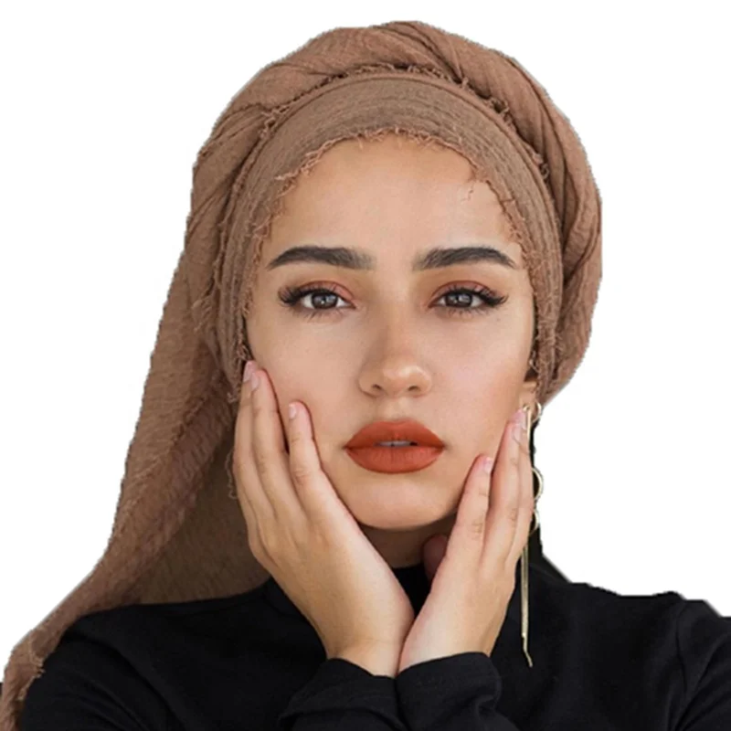 Однотонный длинный мусульманский хиджаб, шарфы, простые шарфы, мягкая хлопковая потертая дышащая повязка на голову, хиджаб, другие шарфы