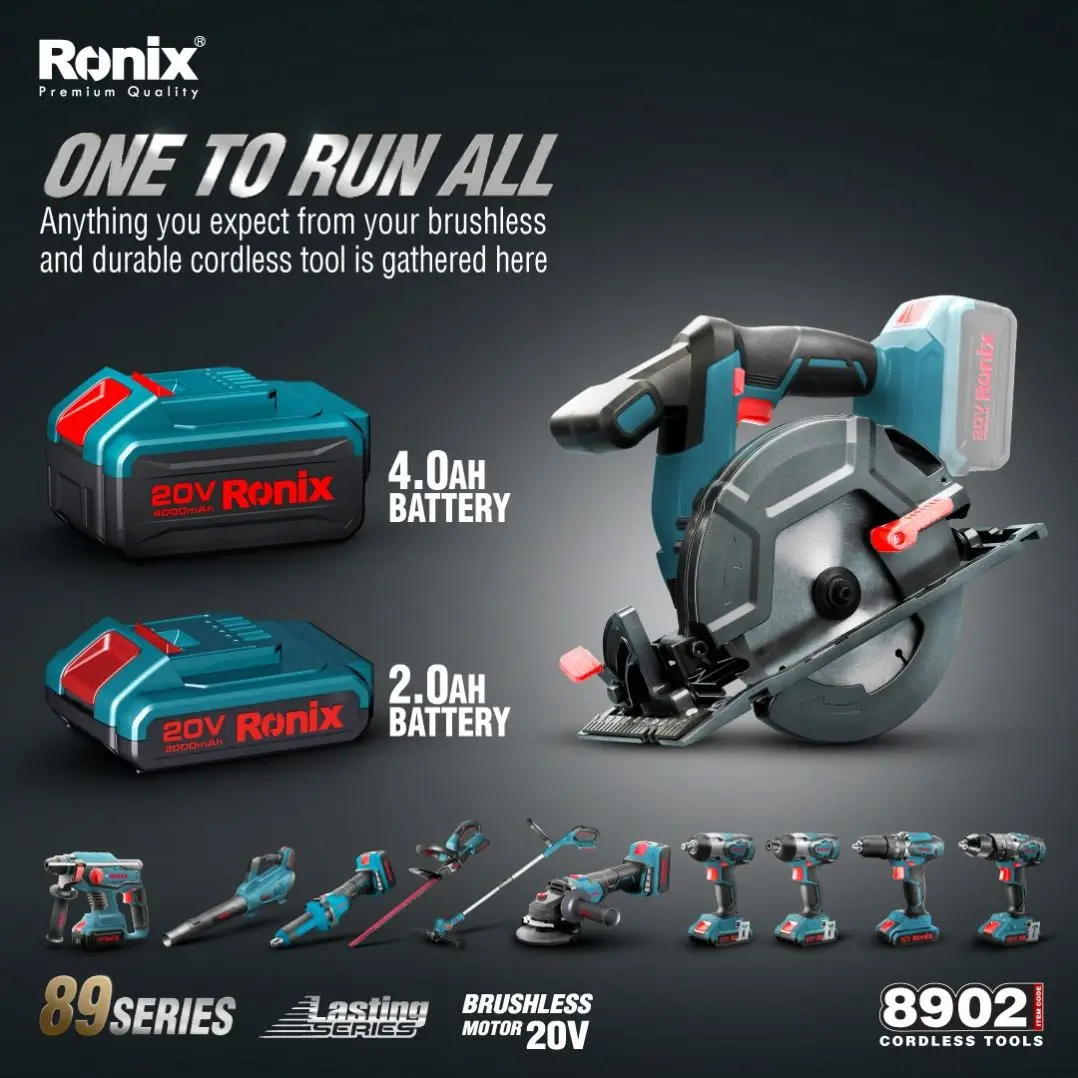 Ronix 8902 Professional Electric Wood Saw 165mm 20V 4Ah Circular Saw with Laser Guide