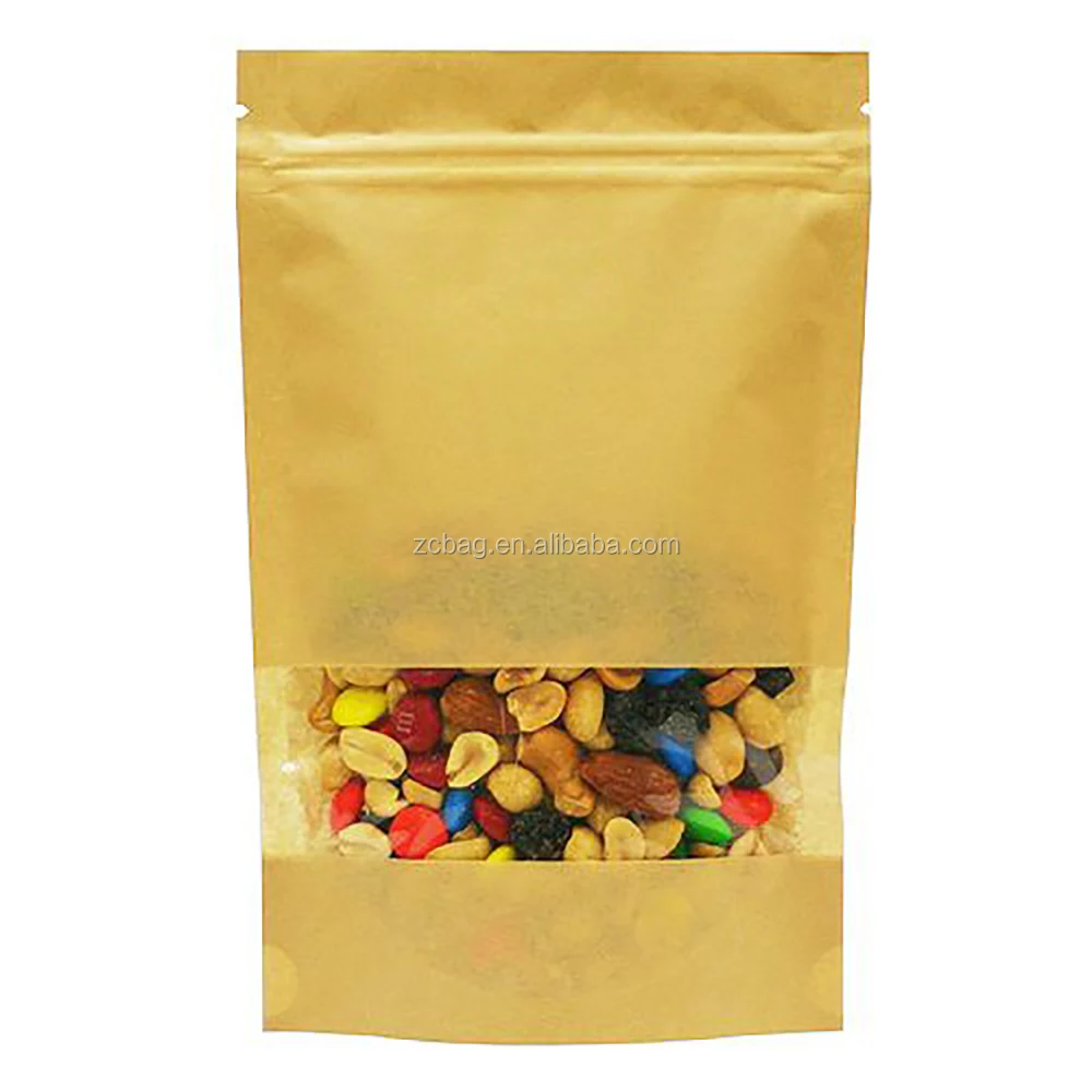Kraft Paper Plastic PE Inside Moistureproof Pouch Doypack with Clear Window Storage Cashew Nut Packaging Food Pocket