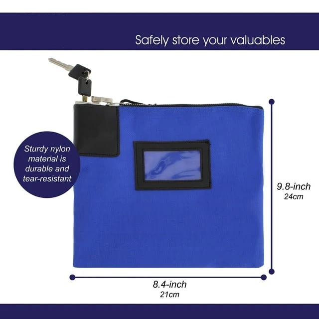 2024 Custom Logo Lockable Security Deposit Money Bag Durable Nylon Locking Bank Bag Coin Purse for Cash, Jewelry, Credit Card