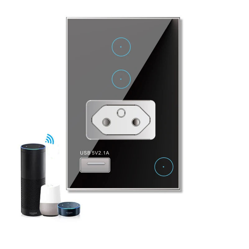 Brazil 120*76mm Wall Socket & Switch Both in One Supporting Mobile Phone/Voice Control and Timer Switch and Scene Linkage